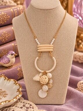 Plunder White and Gold Statement Necklace Boho Style